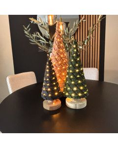 Kerstboompjes set van 3 (naturel, groen en antraciet) met batterij LED-verlichting
